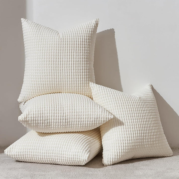 Topfinel 4 Packs Cream White Decorative Throw Pillow Covers 20x20 Inch for Living Room Couch Bed Sofa, Boho Western Farmhouse Home Decor, Soft Plush Corduroy Cute Square Beige Cushion Case 50x50 cm - Just Closeouts Canada Inc.