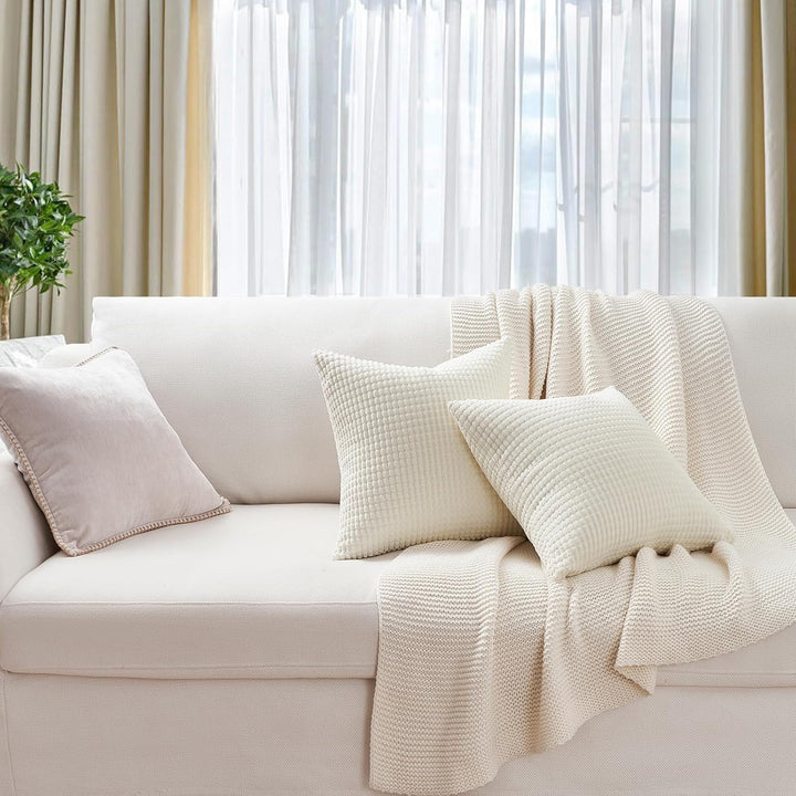 Topfinel 4 Packs Cream White Decorative Throw Pillow Covers 20x20 Inch for Living Room Couch Bed Sofa, Boho Western Farmhouse Home Decor, Soft Plush Corduroy Cute Square Beige Cushion Case 50x50 cm - Just Closeouts Canada Inc.
