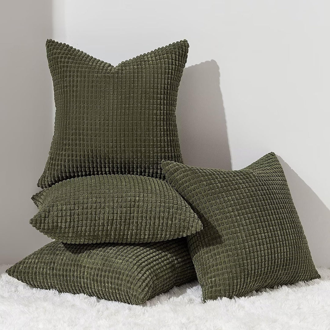 Topfinel 4 Packs Olive Green Decorative Throw Pillow Covers 18x18 Inch for Living Room Couch Bed Sofa, Boho Western Farmhouse Home Decor, Square Soft Moss Corduroy Fall Cushion Case 45x45 cm - Just Closeouts Canada Inc.