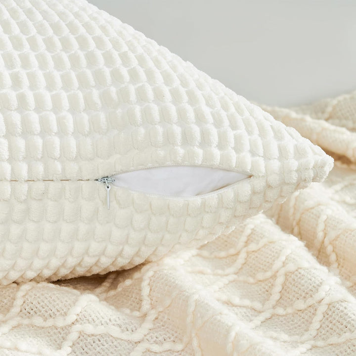 Topfinel Cream White Decorative Throw Pillow Covers 18x18 Inch Set of 4 for Living Room Couch Bed Sofa, Boho Natural Farmhouse Home Decor, Soft Plush Corduroy Cute Square Beige Cushion Case 45x45 cm - Just Closeouts Canada Inc.