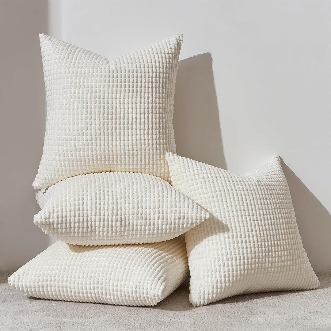 Topfinel Cream White Decorative Throw Pillow Covers 18x18 Inch Set of 4 for Living Room Couch Bed Sofa, Boho Natural Farmhouse Home Decor, Soft Plush Corduroy Cute Square Beige Cushion Case 45x45 cm - Just Closeouts Canada Inc.