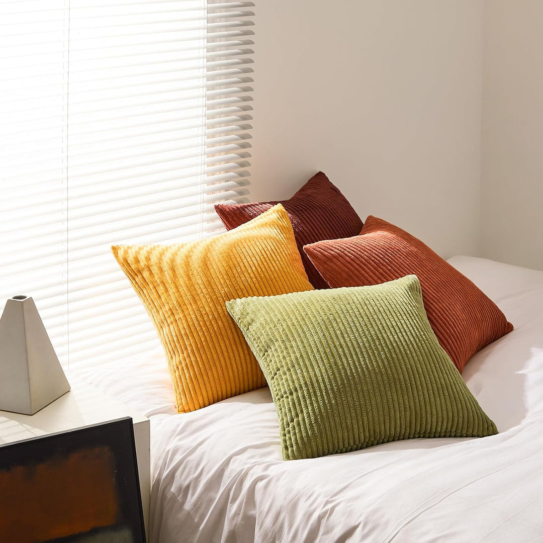 Topfinel Fall Burnt Orange Throw Pillow Covers 16x16 Set of 4,Corduroy Striped Decorative Cushion Cases for Couch Living Room Sofa Guest Bedroom Fluffy,Small Cute Shams - Just Closeouts Canada Inc.