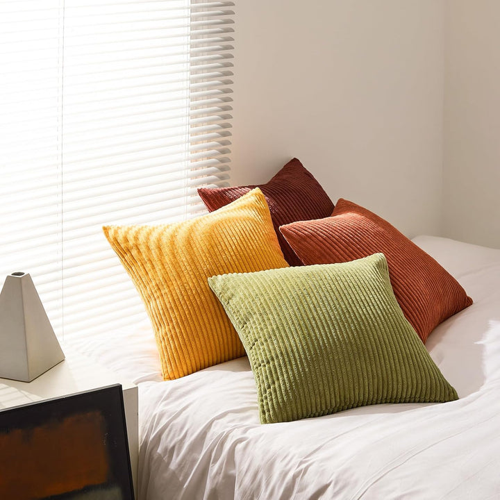 Topfinel Fall Burnt Orange Throw Pillow Covers 16x16 Set of 4,Corduroy Striped Decorative Cushion Cases for Couch Living Room Sofa Guest Bedroom Fluffy,Small Cute Shams - Just Closeouts Canada Inc.
