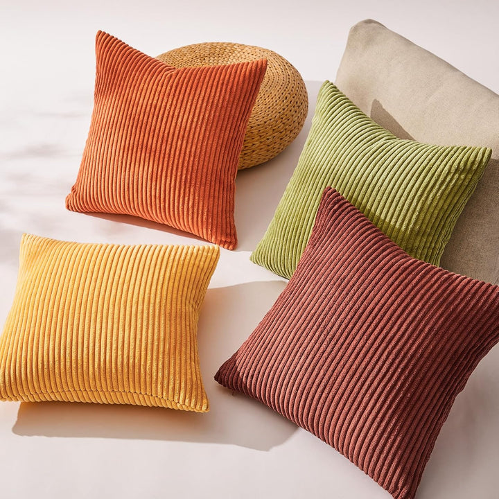 Topfinel Fall Burnt Orange Throw Pillow Covers 16x16 Set of 4,Corduroy Striped Decorative Cushion Cases for Couch Living Room Sofa Guest Bedroom Fluffy,Small Cute Shams - Just Closeouts Canada Inc.