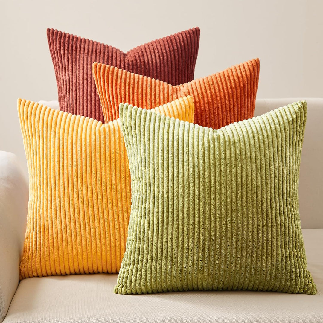 Topfinel Fall Burnt Orange Throw Pillow Covers 16x16 Set of 4,Corduroy Striped Decorative Cushion Cases for Couch Living Room Sofa Guest Bedroom Fluffy,Small Cute Shams - Just Closeouts Canada Inc.