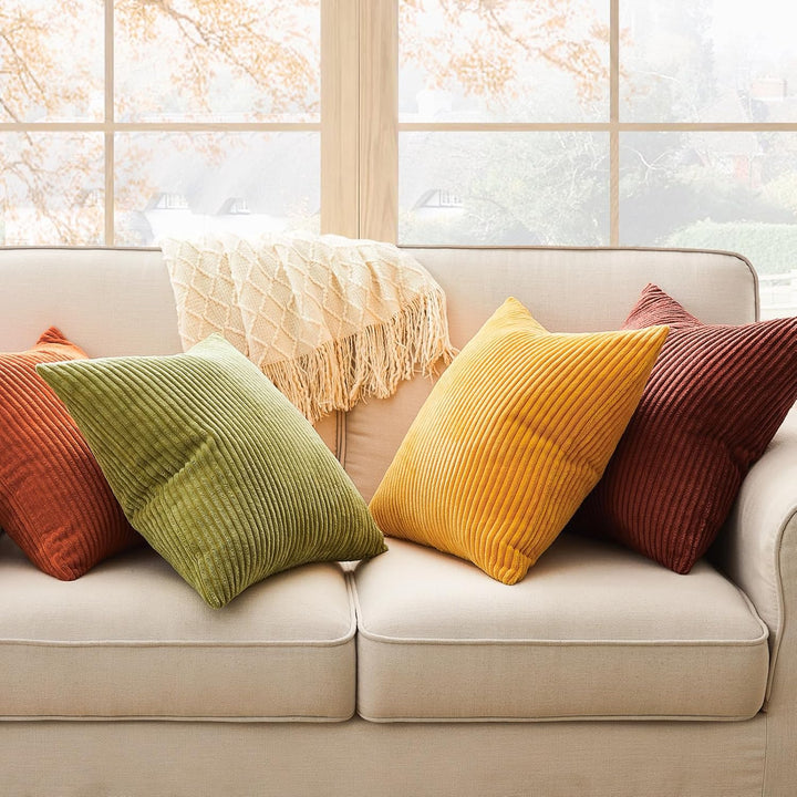 Topfinel Fall Burnt Orange Throw Pillow Covers 16x16 Set of 4,Corduroy Striped Decorative Cushion Cases for Couch Living Room Sofa Guest Bedroom Fluffy,Small Cute Shams - Just Closeouts Canada Inc.