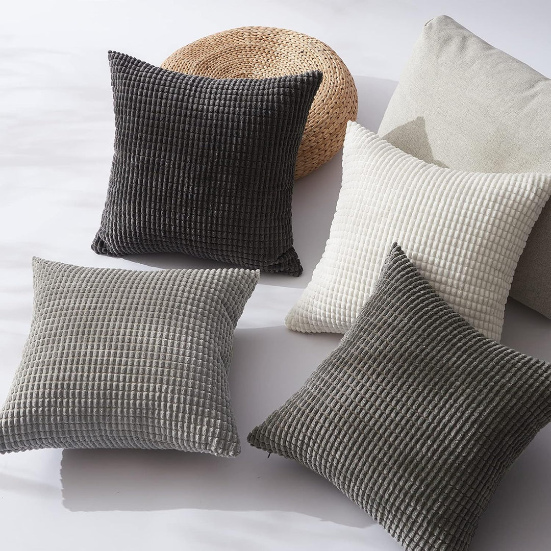 Topfinel Neutral Room Decor Throw Pillows Covers - Multi Gray Combo 20" x 20" Set of 4 - Corduroy Modern Grey Living Room Decorative Cushion Case Euro Shams - Just Closeouts Canada Inc.