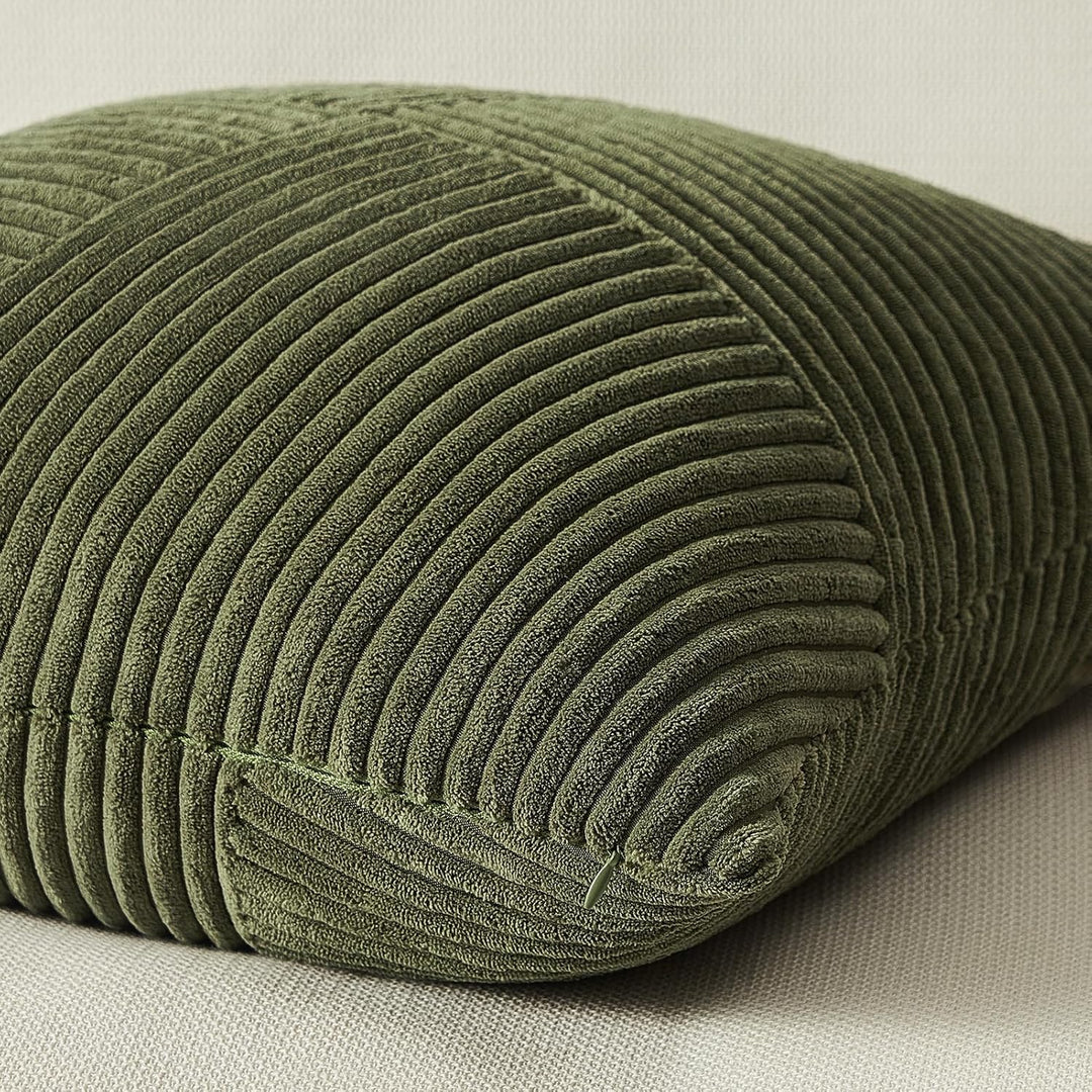 Topfinel Olive Green Decorative Throw Pillow Covers Set of 2 18x18 Inches for Couch Bed Sofa, Boho Aesthetic Home Decor, Soft Corduroy Striped Patchwork Windmill Textured Cushion Cases 45x45 cm - Just Closeouts Canada Inc.