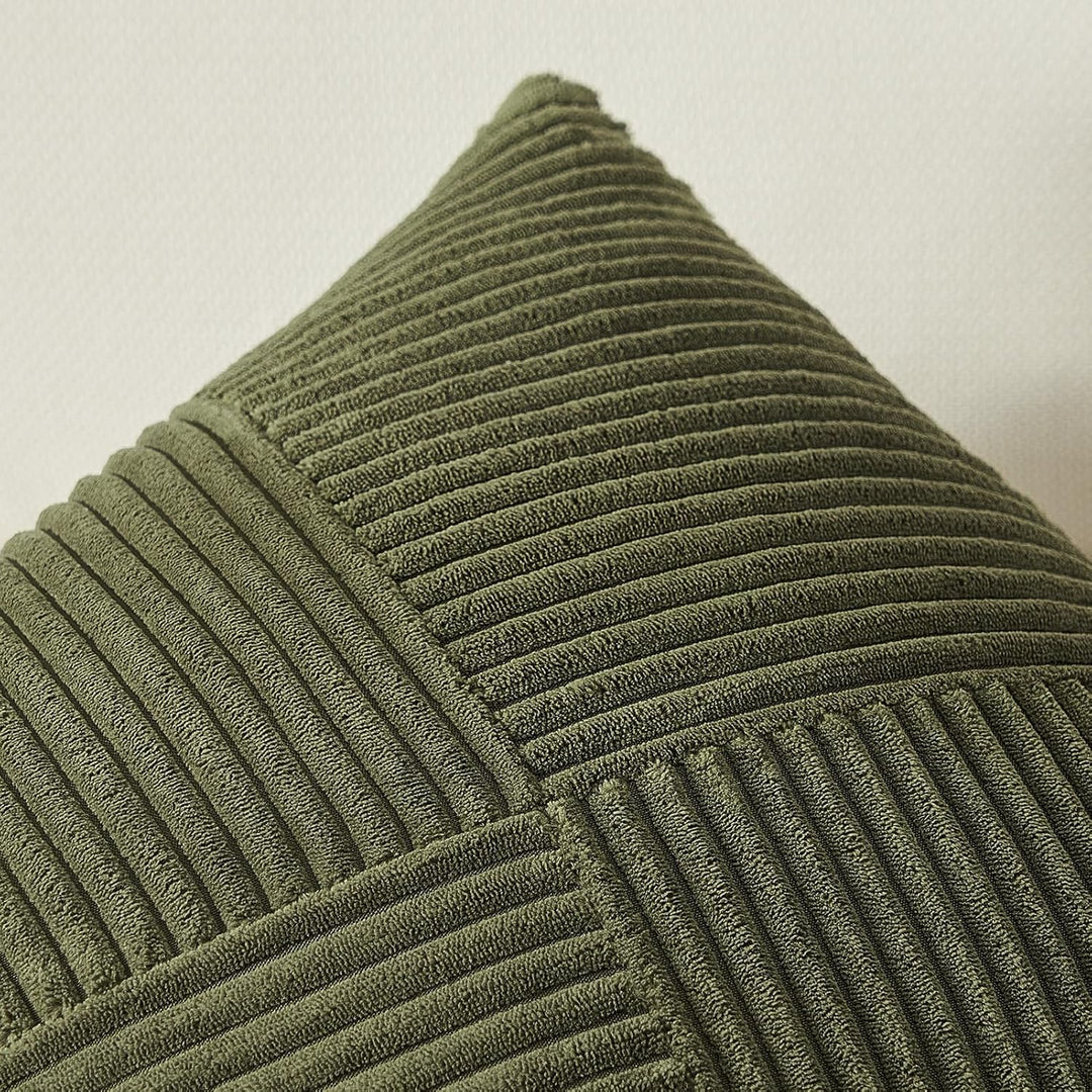 Topfinel Olive Green Decorative Throw Pillow Covers Set of 2 18x18 Inches for Couch Bed Sofa, Boho Aesthetic Home Decor, Soft Corduroy Striped Patchwork Windmill Textured Cushion Cases 45x45 cm - Just Closeouts Canada Inc.