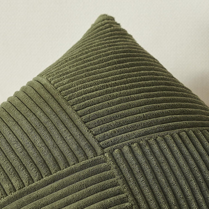 Topfinel Olive Green Decorative Throw Pillow Covers Set of 2 18x18 Inches for Couch Bed Sofa, Boho Aesthetic Home Decor, Soft Corduroy Striped Patchwork Windmill Textured Cushion Cases 45x45 cm - Just Closeouts Canada Inc.