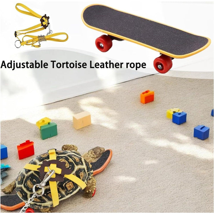 Tortoise skateboard and adjustable yellow harness leash set, view 6