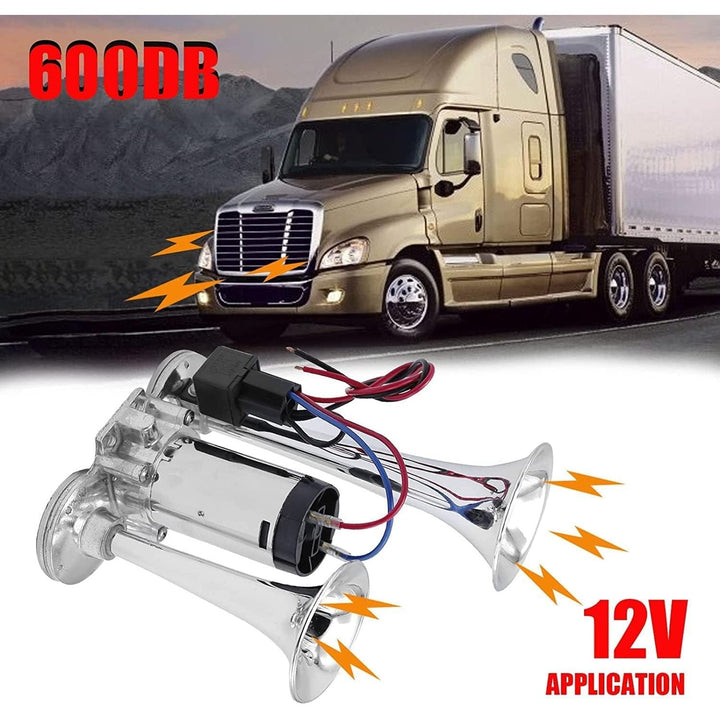 Train Horn for Truck 600DB, Train Horns Fit for Pickup Trucks, 12V Dual Trumpets Air Horn Kit, Boat Car Train Ship Van Speaker (Silver) - Just Closeouts Canada Inc.