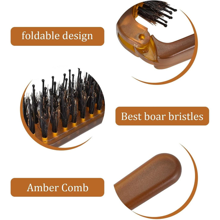 Travel Boar Bristle Hair Brush, Folding Massage Hair Combs Compact Travel Pocket Hair Brush/Comb Anti - Static Row Hair Brush Mini Hair Comb for Women Men Hair Styling(Amber) - Just Closeouts Canada Inc.