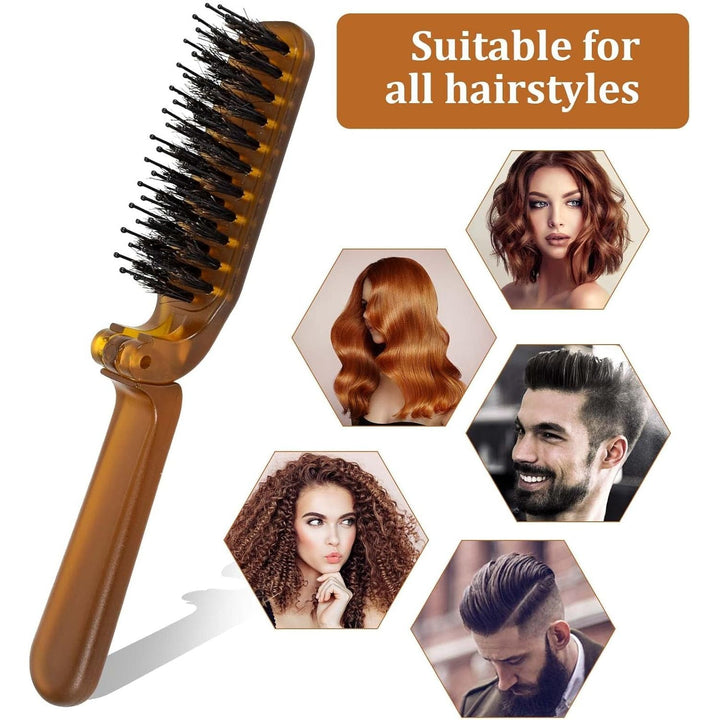Travel Boar Bristle Hair Brush, Folding Massage Hair Combs Compact Travel Pocket Hair Brush/Comb Anti - Static Row Hair Brush Mini Hair Comb for Women Men Hair Styling(Amber) - Just Closeouts Canada Inc.