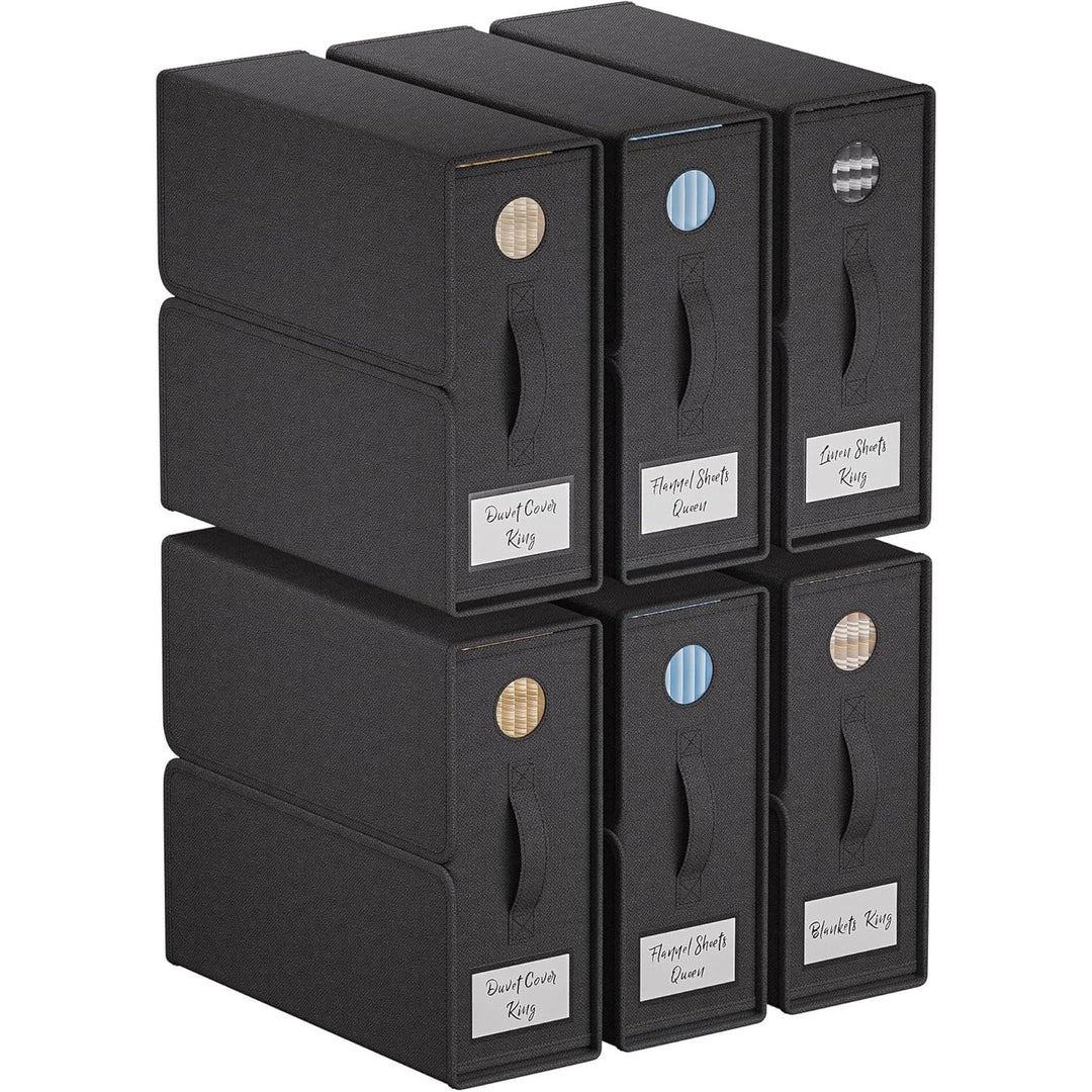 TRZZ Sheet Organizers and Storage, 6 - Pack, Queen/King Size (Black), Foldable Sheet Set Organizer, Fabric Storage Bins for Bed Sheets, 15" L×13" W×5" H - Just Closeouts Canada Inc.
