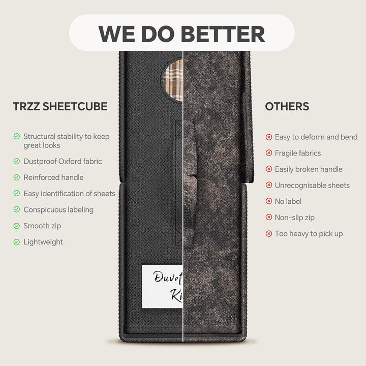 TRZZ Sheet Organizers and Storage, 6 - Pack, Queen/King Size (Black), Foldable Sheet Set Organizer, Fabric Storage Bins for Bed Sheets, 15" L×13" W×5" H - Just Closeouts Canada Inc.