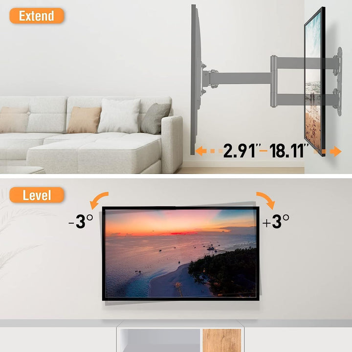 TV Wall Mount Swivel and Tilt for Most 26 - 55" Flat Curved TVs, Corner TV Mount Single Stud for Perfect Center, Max VESA 400x400mm, 77 lbs. Full Motion Wall Mount - Just Closeouts Canada Inc.