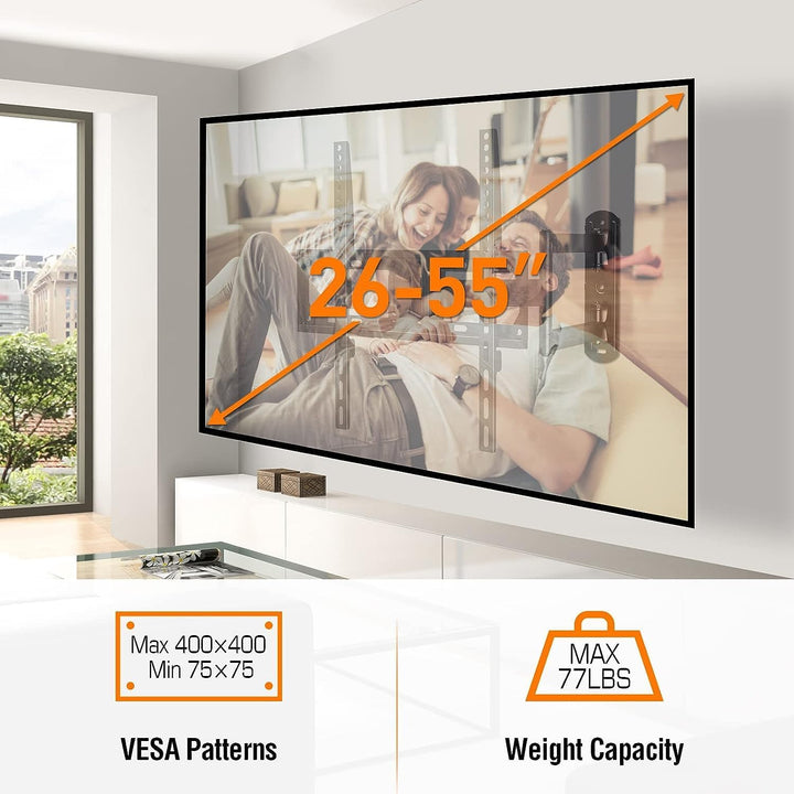 TV Wall Mount Swivel and Tilt for Most 26 - 55" Flat Curved TVs, Corner TV Mount Single Stud for Perfect Center, Max VESA 400x400mm, 77 lbs. Full Motion Wall Mount - Just Closeouts Canada Inc.