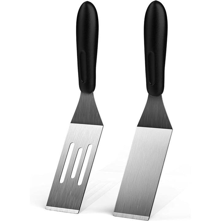 Two-piece mini stainless steel spatula set, slotted and solid