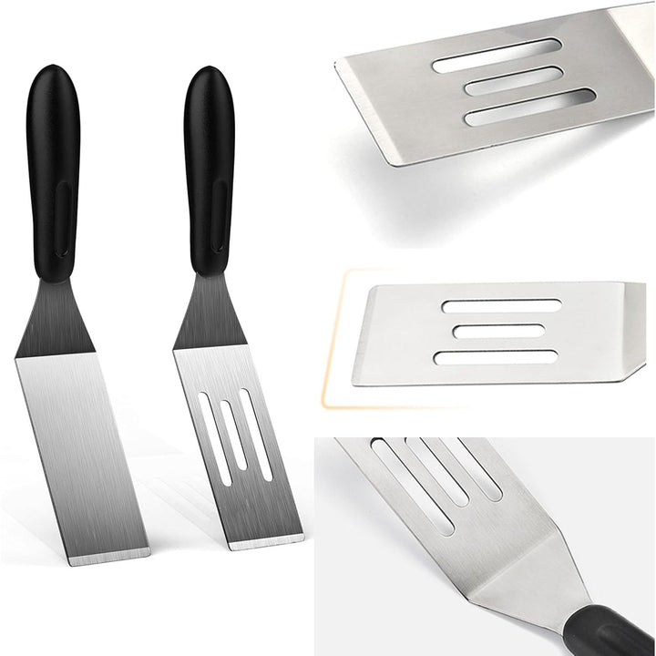Slotted and solid spatula blade close-ups