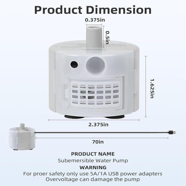 Ultra - Quiet Replacement Pump for Stainless Steel Cat Water Fountains - SMA - 800 Motor - Safe and Easy to Clean with Low Voltage DC 5V and USB Cable (Pump+Brush) - Just Closeouts Canada Inc.X004DO4ECF