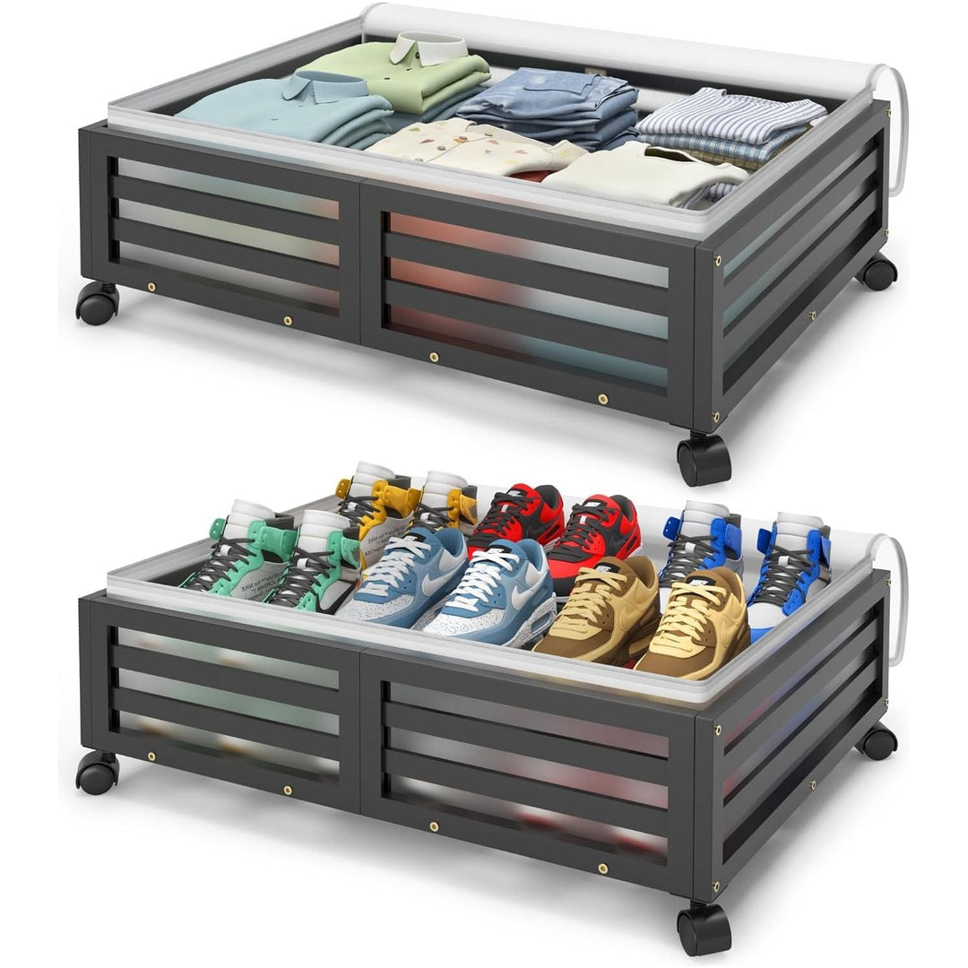 Under Bed Storage Containers - Bamboo Underbed Storage with Dust Bags, Under Bed Storage with Wheels, Stackable Under Bed Shoe Drawer Storage - Just Closeouts Canada Inc.