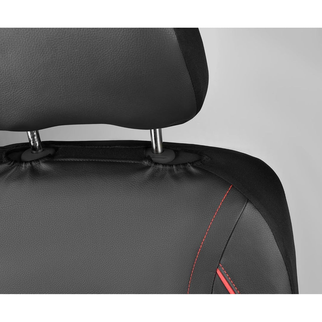 Universal FIT Piping Leather Car Seat Cover, for suvs, Van, Trucks, Airbag Compatible, Inside Zipper Design and Reserved Opening Holes (2 Front seat Covers, Black and red Color) - Just Closeouts Canada Inc.