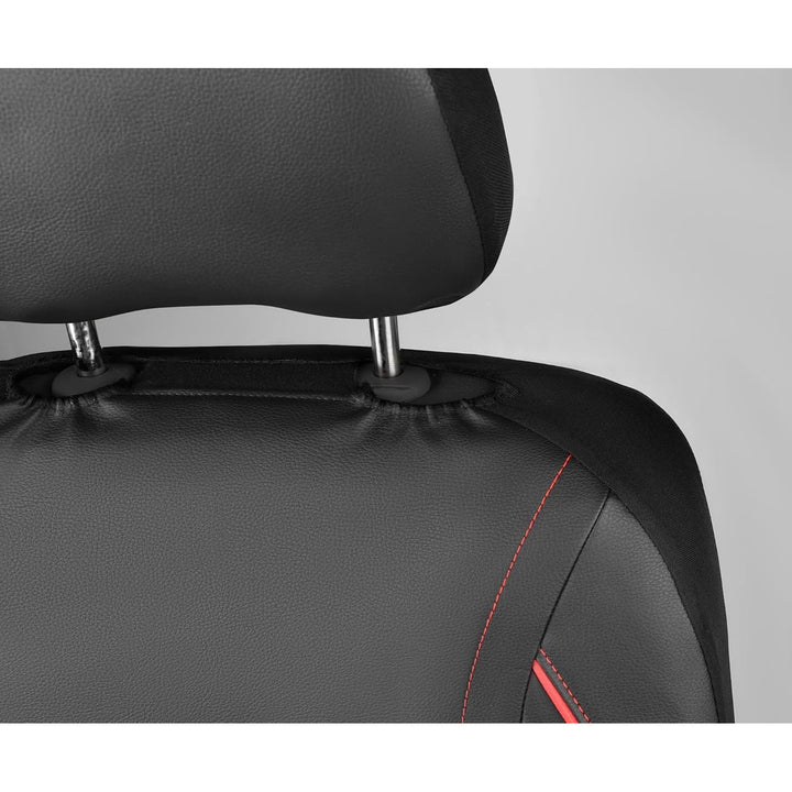 Universal FIT Piping Leather Car Seat Cover, for suvs, Van, Trucks, Airbag Compatible, Inside Zipper Design and Reserved Opening Holes (2 Front seat Covers, Black and red Color) - Just Closeouts Canada Inc.