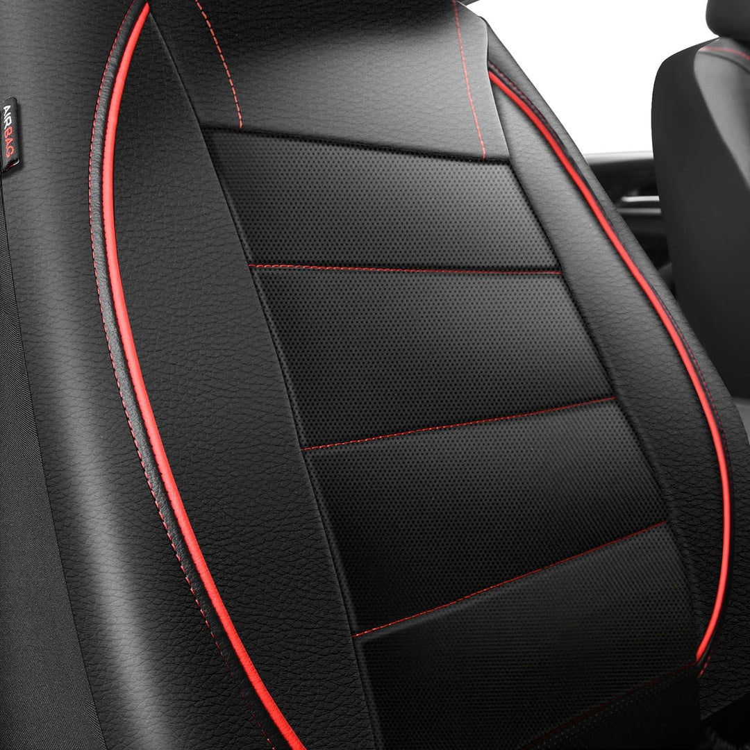 Universal FIT Piping Leather Car Seat Cover, for suvs, Van, Trucks, Airbag Compatible, Inside Zipper Design and Reserved Opening Holes (2 Front seat Covers, Black and red Color) - Just Closeouts Canada Inc.
