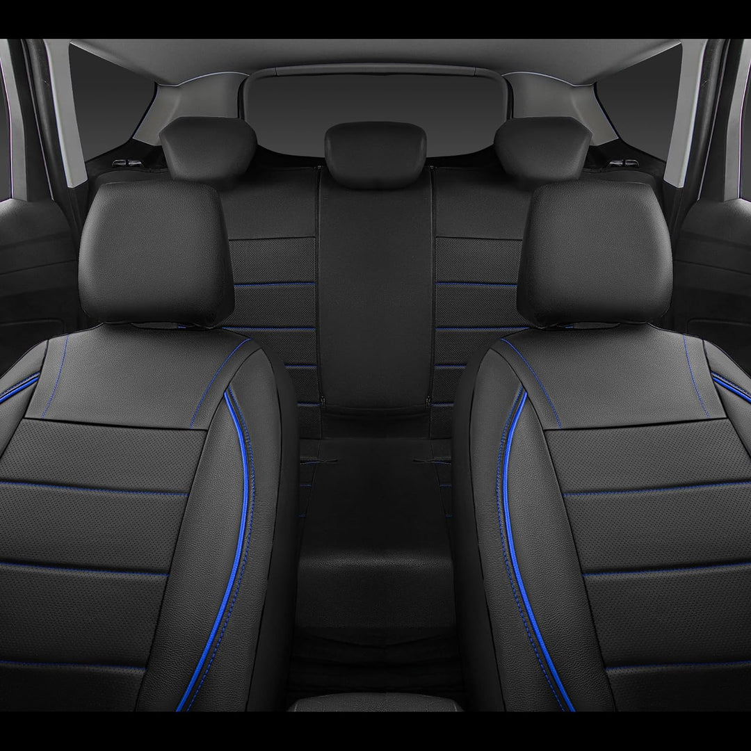 Universal FIT Piping Leather Car Seat Cover, for suvs, Van, Trucks, Airbag Compatible, Inside Zipper Design and Reserved Opening Holes (Full seat Covers, Black and Blue) - Just Closeouts Canada Inc.