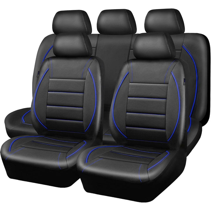 Universal FIT Piping Leather Car Seat Cover, for suvs, Van, Trucks, Airbag Compatible, Inside Zipper Design and Reserved Opening Holes (Full seat Covers, Black and Blue) - Just Closeouts Canada Inc.