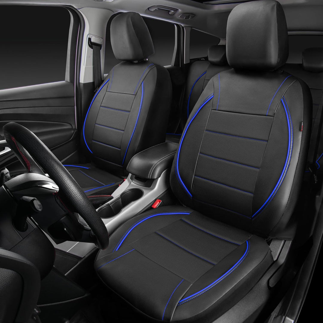 Universal FIT Piping Leather Car Seat Cover, for suvs, Van, Trucks, Airbag Compatible, Inside Zipper Design and Reserved Opening Holes (Full seat Covers, Black and Blue) - Just Closeouts Canada Inc.