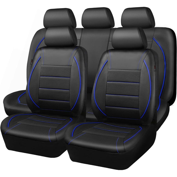 Universal FIT Piping Leather Car Seat Cover, for suvs, Van, Trucks, Airbag Compatible, Inside Zipper Design and Reserved Opening Holes (Full seat Covers, Black and Blue) - Just Closeouts Canada Inc.