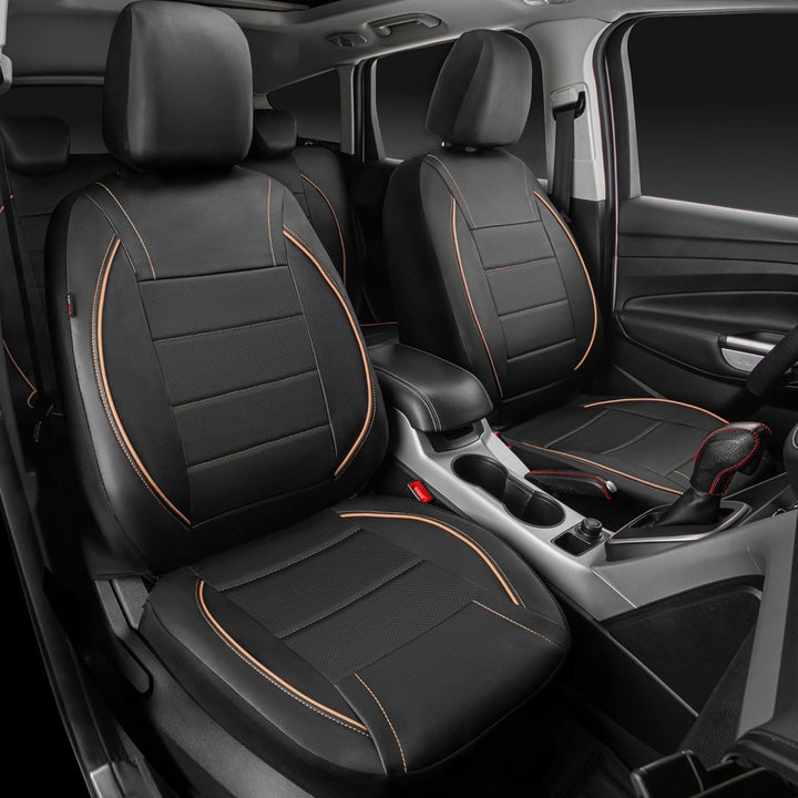 Universal FIT Piping Leather Car Seat Cover, for suvs,Van,Trucks,Airbag Compatible,Inside Zipper Design and Reserved Opening Holes (Full seat Covers, Black and Beige) - Just Closeouts Canada Inc.