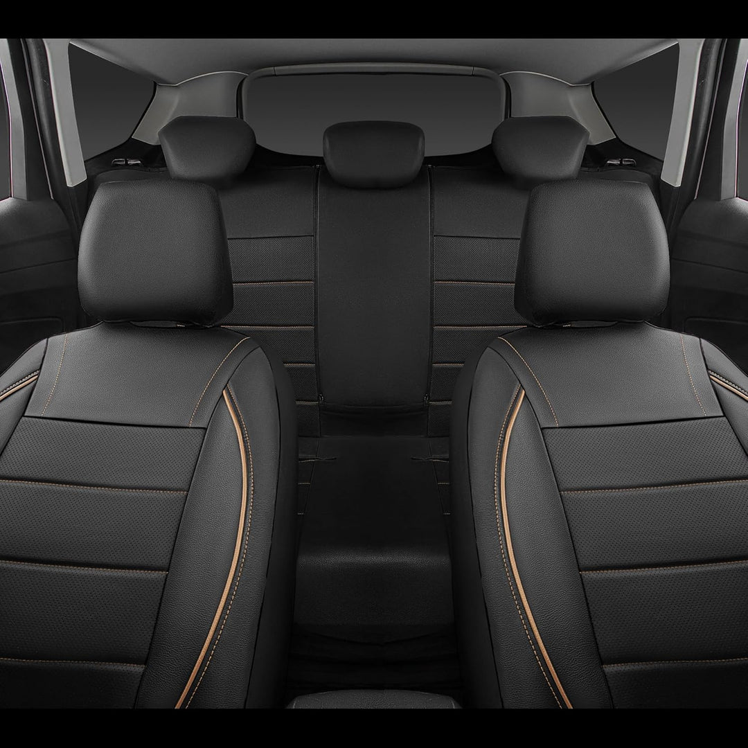 Universal FIT Piping Leather Car Seat Cover, for suvs,Van,Trucks,Airbag Compatible,Inside Zipper Design and Reserved Opening Holes (Full seat Covers, Black and Beige) - Just Closeouts Canada Inc.