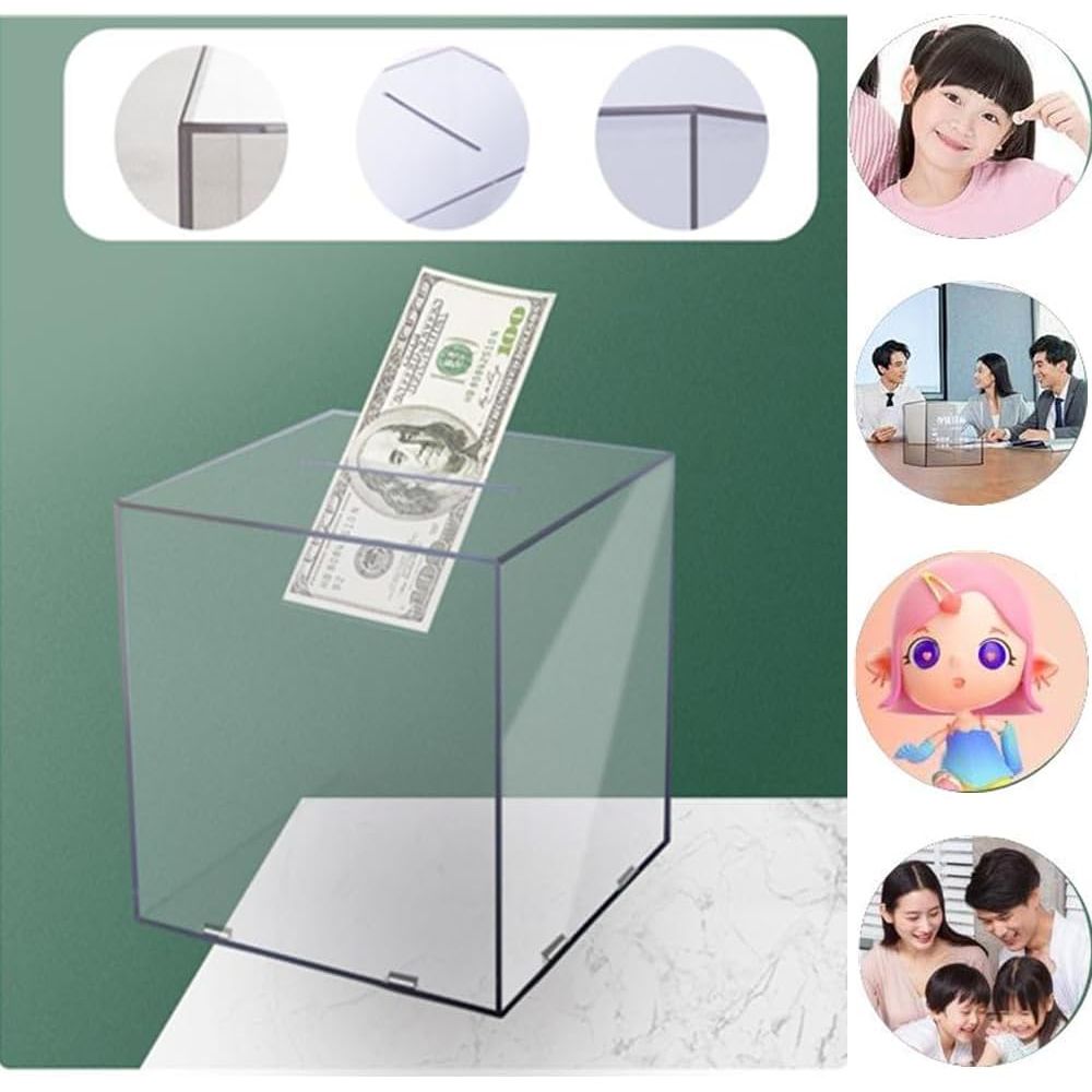 Unopenable Clear Acrylic Piggy Bank - Savings Coin Money Jar Box, Budget and Save Tip Change Box (12cm) - Just Closeouts Canada Inc.