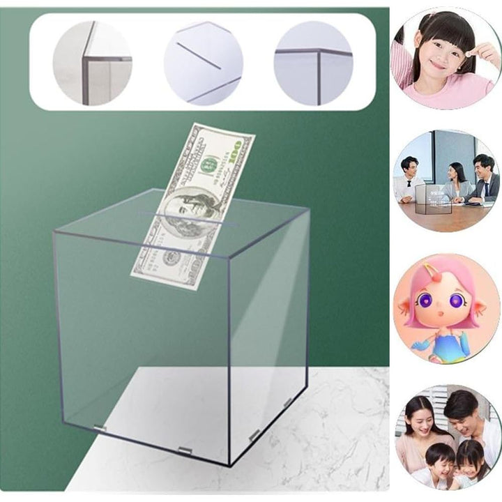 Unopenable Clear Acrylic Piggy Bank - Savings Coin Money Jar Box, Budget and Save Tip Change Box (12cm) - Just Closeouts Canada Inc.