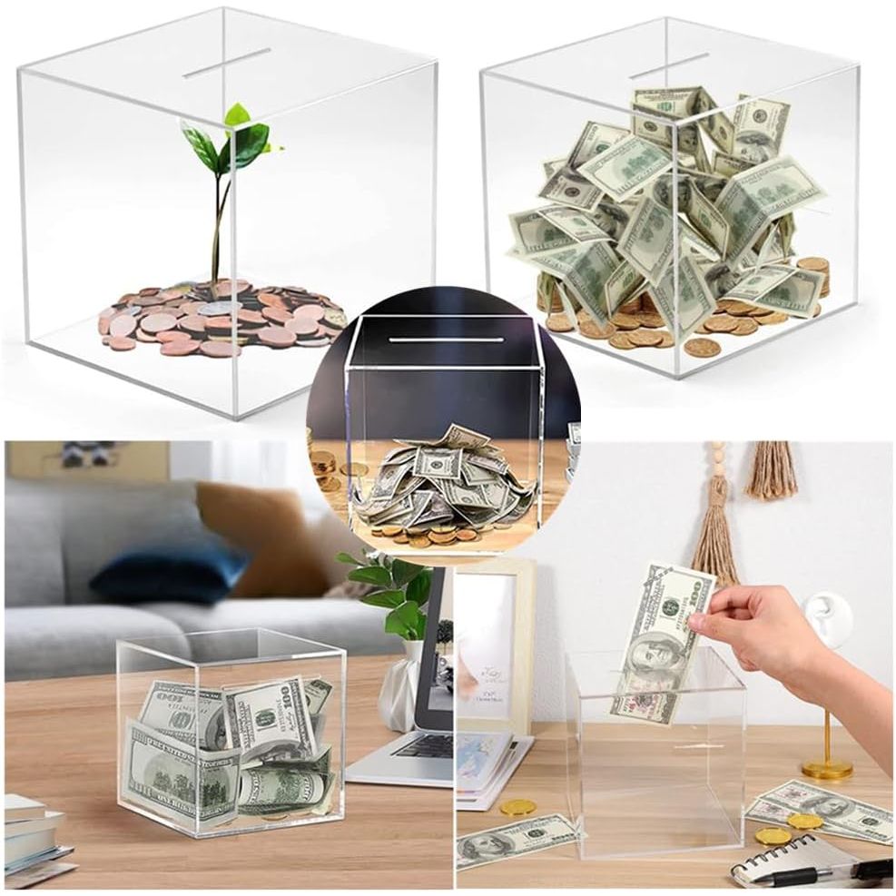 Unopenable Clear Acrylic Piggy Bank - Savings Coin Money Jar Box, Budget and Save Tip Change Box (12cm) - Just Closeouts Canada Inc.