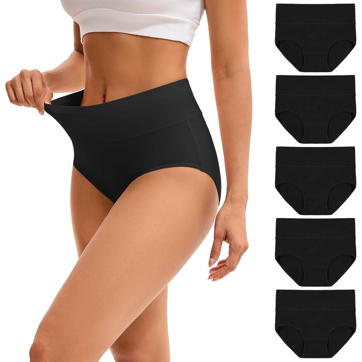 INNERSY women's high-waisted cotton underwear, Black 3XL, five-pack