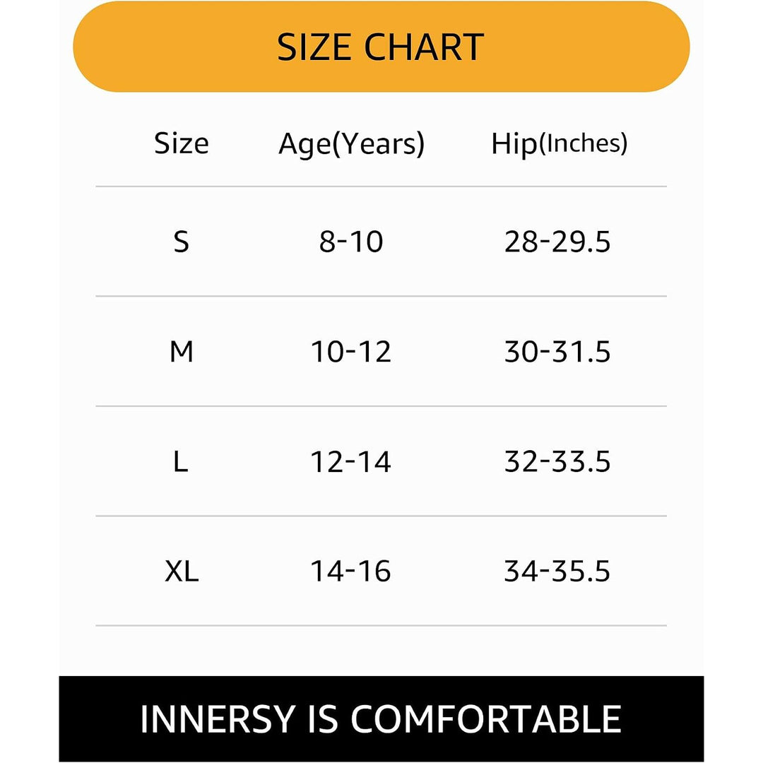 INNERSY girls' cotton underwear, Basics, XL 14–16 years – Size chart including XL 14–16 years, hips 34–35.5 inches