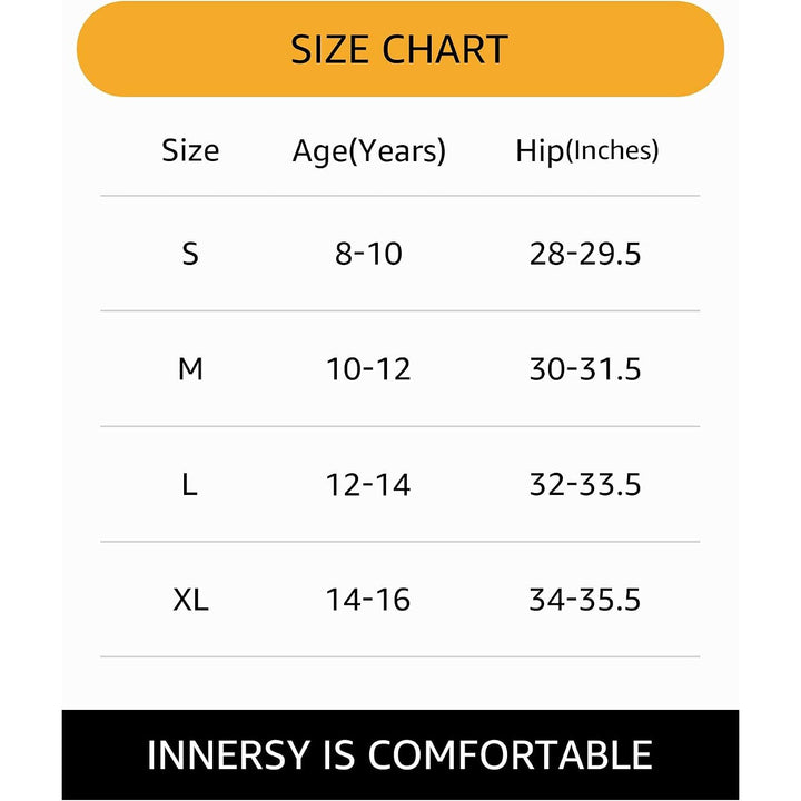 INNERSY girls' cotton underwear, Basics, XL 14–16 years – Size chart including XL 14–16 years, hips 34–35.5 inches