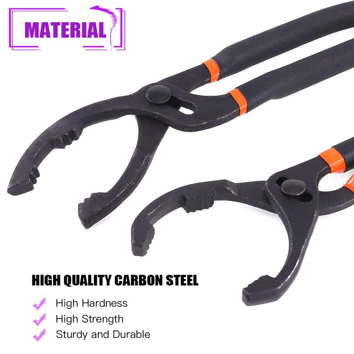 Carbon steel oil filter pliers with orange accent handles