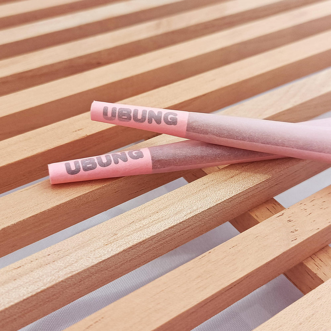 Pair of pink pre-rolled cones with filter tips