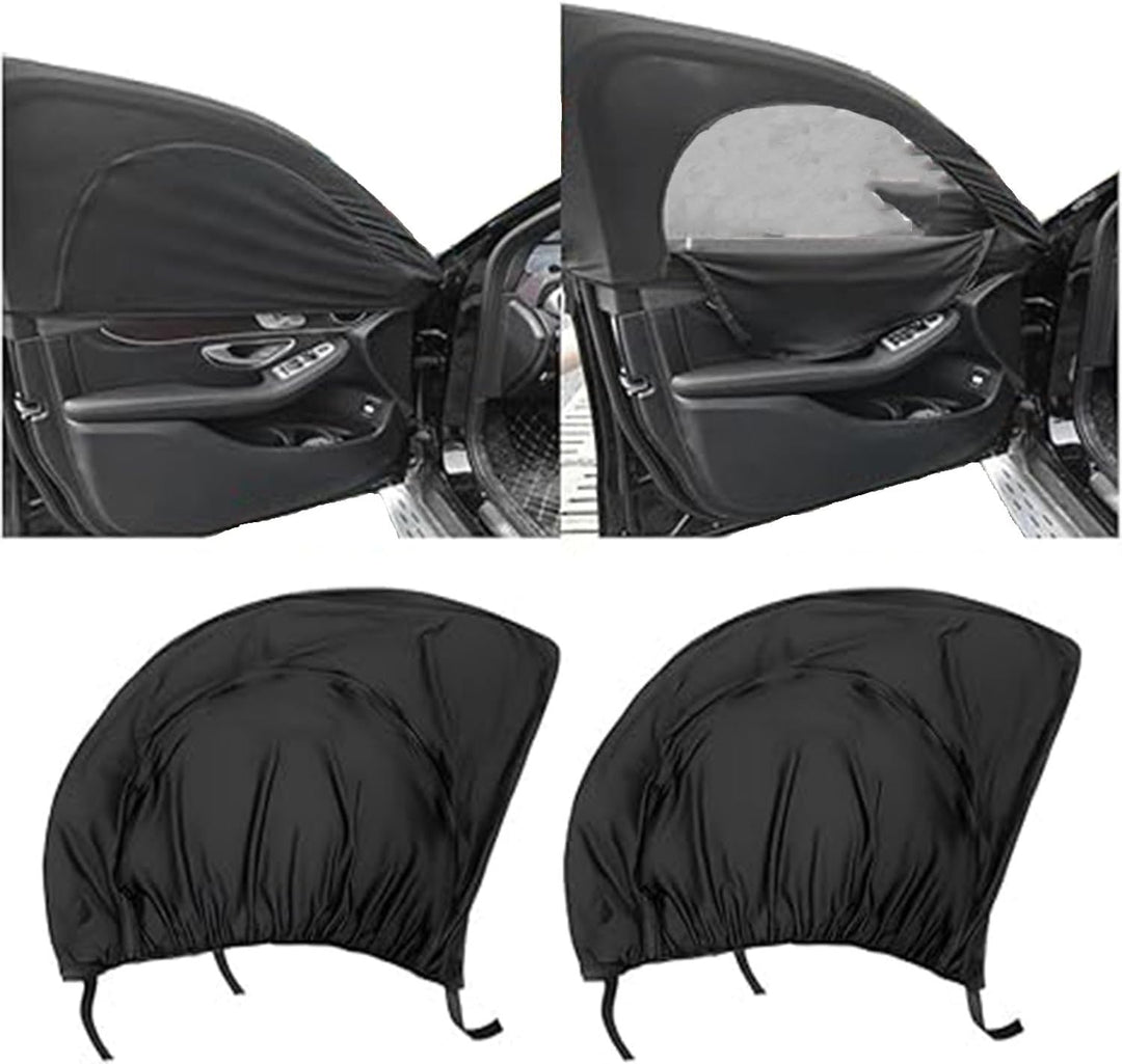 Two black mesh car window shades with zippers