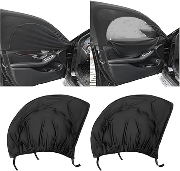 Two black mesh car window shades with zippers