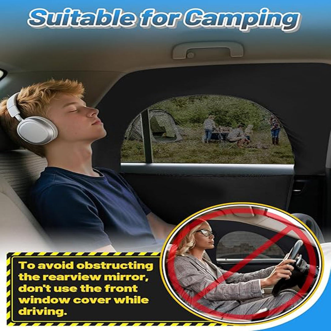 Two black mesh car window shades with zippers