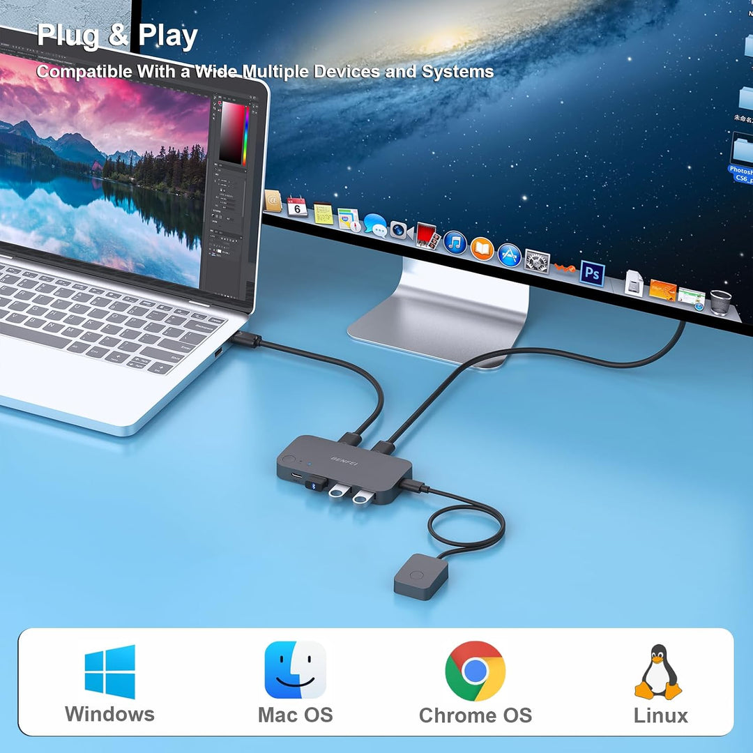 USB 3.0 Switch, USB Switcher 2 Computers Share 3*USB 3.0 and 1*USB C with Remote Control for PC Mouse Keyboard Printer Scanner, USB KVM Switch Selector Compatible with Windows, Mac, Linux - Just Closeouts Canada Inc.000376black