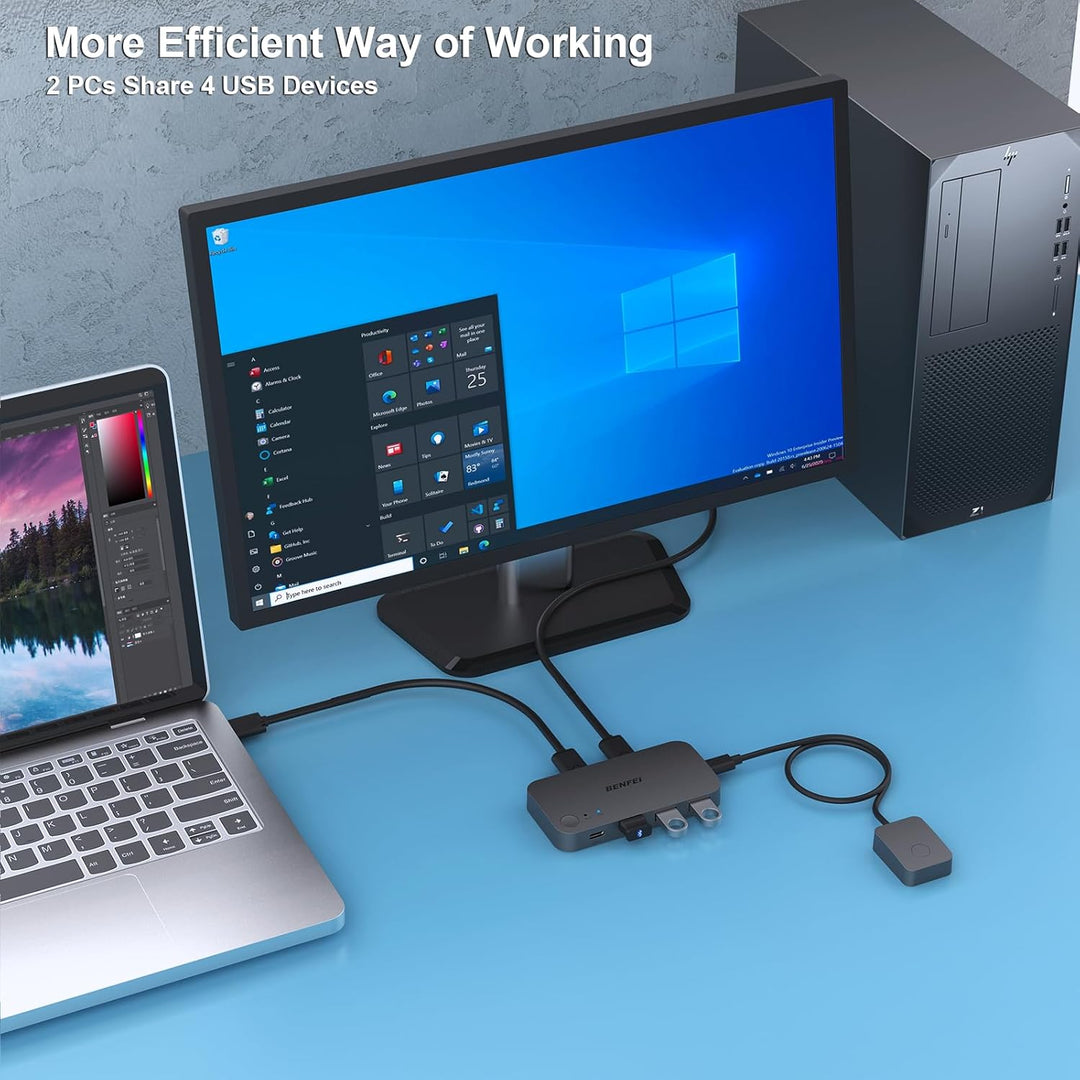 USB 3.0 Switch, USB Switcher 2 Computers Share 3*USB 3.0 and 1*USB C with Remote Control for PC Mouse Keyboard Printer Scanner, USB KVM Switch Selector Compatible with Windows, Mac, Linux - Just Closeouts Canada Inc.000376black