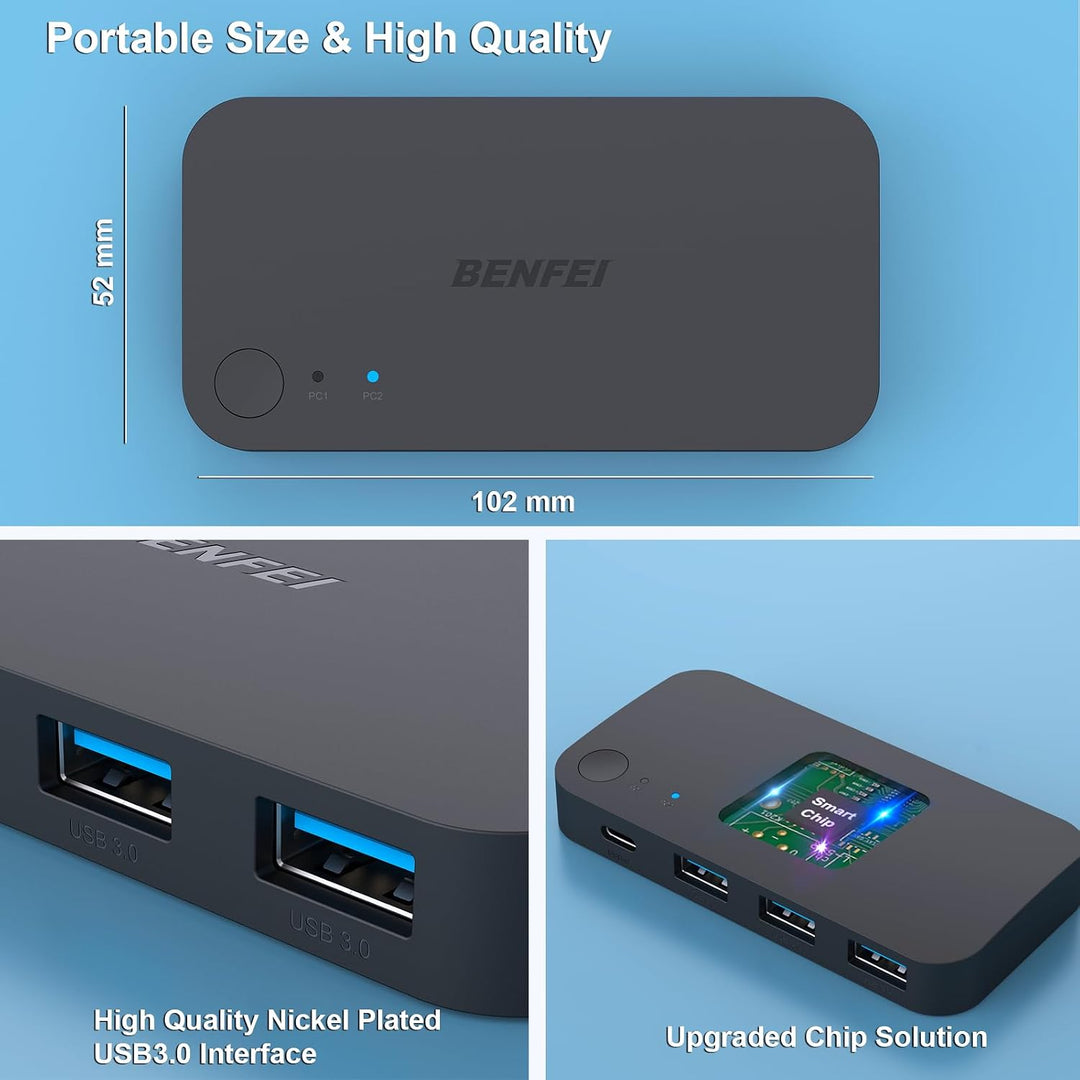 USB 3.0 Switch, USB Switcher 2 Computers Share 3*USB 3.0 and 1*USB C with Remote Control for PC Mouse Keyboard Printer Scanner, USB KVM Switch Selector Compatible with Windows, Mac, Linux - Just Closeouts Canada Inc.000376black
