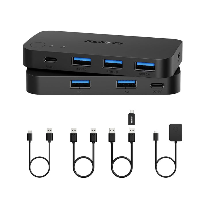 USB 3.0 Switch, USB Switcher 2 Computers Share 3*USB 3.0 and 1*USB C with Remote Control for PC Mouse Keyboard Printer Scanner, USB KVM Switch Selector Compatible with Windows, Mac, Linux - Just Closeouts Canada Inc.000376black